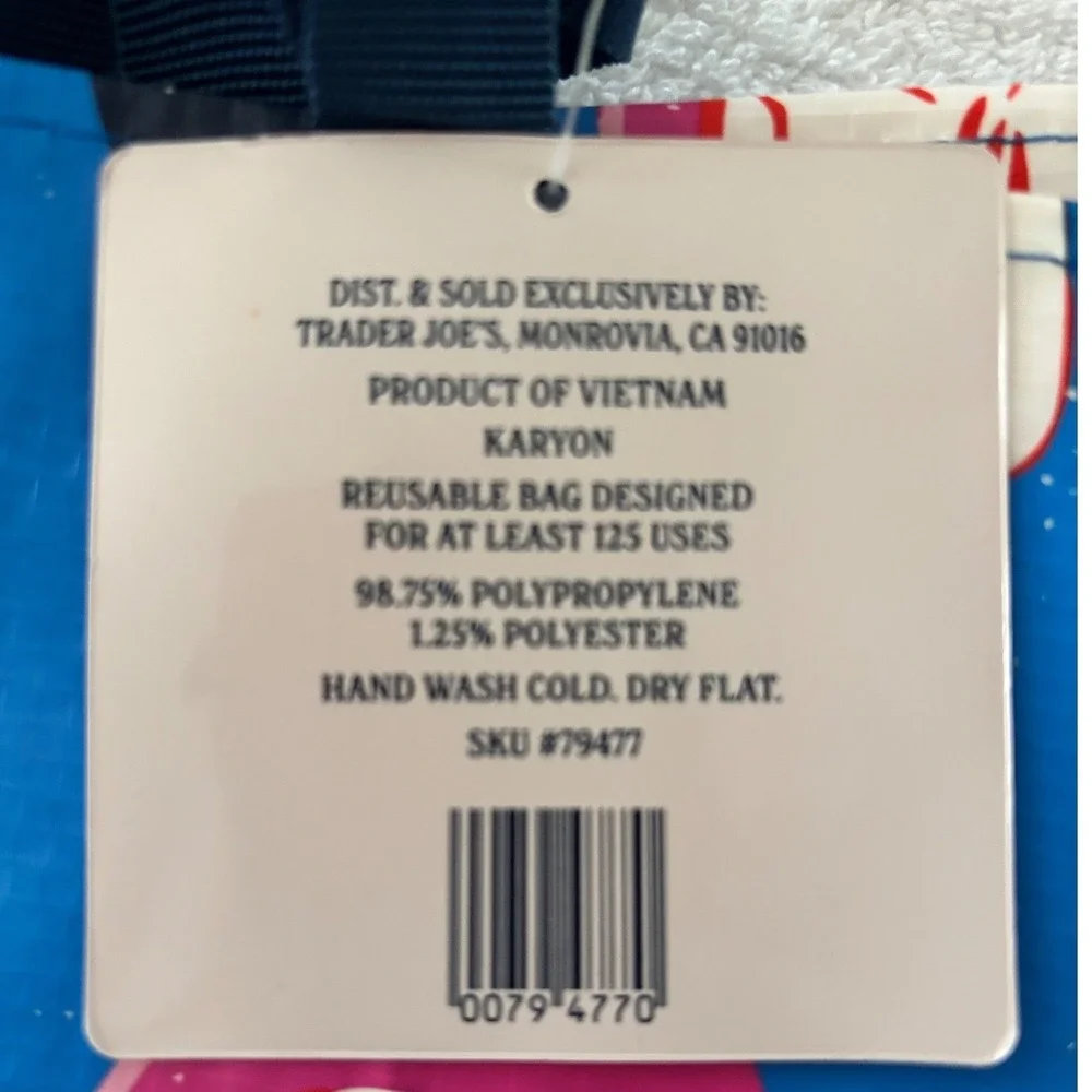 Trader Joes Reusable Gift Bag Holiday 2025 Ornaments Blue Pink‎ Christmas - 2